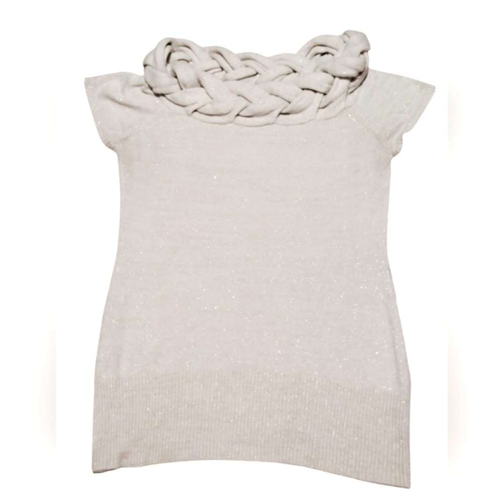 Say What? Braided Turtle Neck Sweater With Sparkles Cream For Women Size 1X